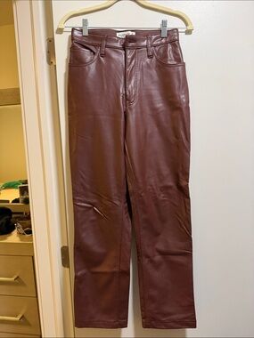 Abercrombie & Fitch Faux Leather Straight-Leg Jeans - Deep Brown